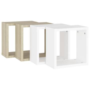 Wall Cube Shelves 4 pcs White and Sonoma Oak 30x15x30 cm