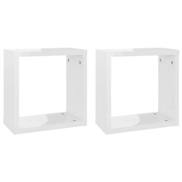 Wall Cube Shelves 2 pcs High Gloss White 30x15x30 cm