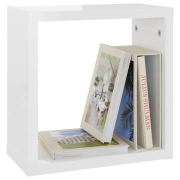 Wall Cube Shelves 2 pcs High Gloss White 30x15x30 cm