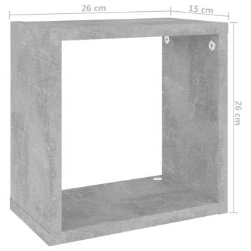 Wall Cube Shelves 2 pcs Concrete Grey 26x15x26 cm