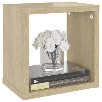 Wall Cube Shelves 4 pcs White and Sonoma Oak 22x15x22 cm