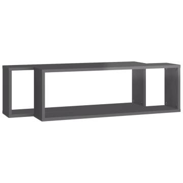 Wall Cube Shelf 2 pcs High Gloss Grey 80x15x26.5 cm Engineered Wood