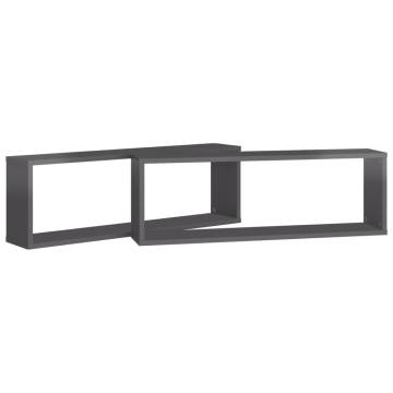 Wall Cube Shelf 2 pcs High Gloss Grey 80x15x26.5 cm Engineered Wood