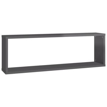 Wall Cube Shelf 2 pcs High Gloss Grey 80x15x26.5 cm Engineered Wood