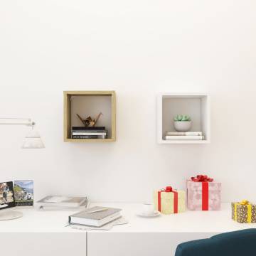 Wall Cube Shelves 2 pcs White and Sonoma Oak 26x15x26 cm