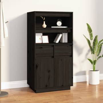 Highboard Black 60x40x116.5 cm Solid Wood Pine