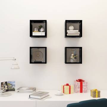 Wall Cube Shelves 4 pcs Black 22x15x22 cm