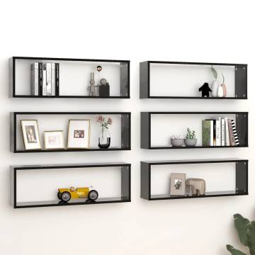 Wall Cube Shelf 6 pcs Black 80x15x26.5 cm Engineered Wood