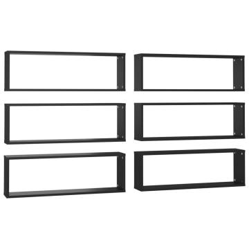 Wall Cube Shelf 6 pcs Black 80x15x26.5 cm Engineered Wood