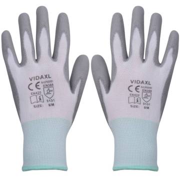 Work Gloves PU 24 Pairs White and Grey Size 8M