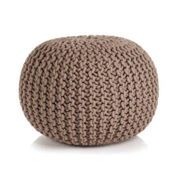 Hand-Knitted Pouffe Cotton 50x35 cm Brown