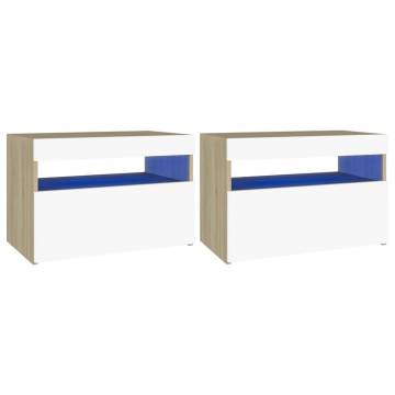 TV Cabinets with LED Lights 2 pcs White and Sonoma Oak 60x35x40 cm