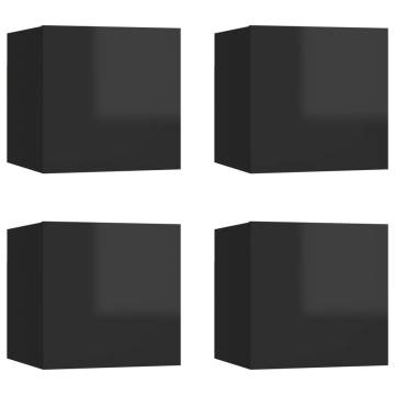 Wall Mounted TV Cabinets 4 pcs High Gloss Black 30.5x30x30 cm