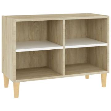 TV Cabinet & Solid Wood Legs White and Sonoma Oak 69.5x30x50 cm