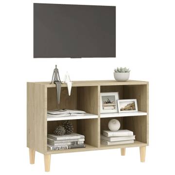 TV Cabinet & Solid Wood Legs White and Sonoma Oak 69.5x30x50 cm