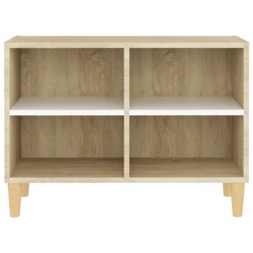 TV Cabinet & Solid Wood Legs White and Sonoma Oak 69.5x30x50 cm