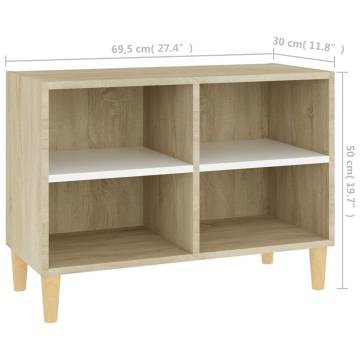 TV Cabinet & Solid Wood Legs White and Sonoma Oak 69.5x30x50 cm