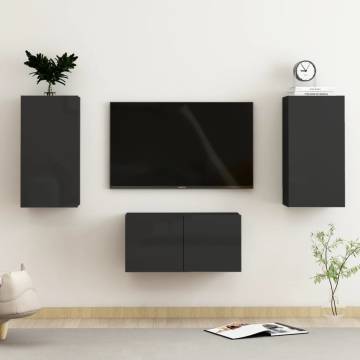 3 Piece TV Cabinet Set High Gloss Black Engineered Wood