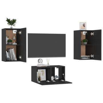 3 Piece TV Cabinet Set High Gloss Black Engineered Wood