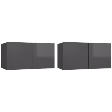 Hanging TV Cabinets 2 pcs High Gloss Grey 60x30x30 cm