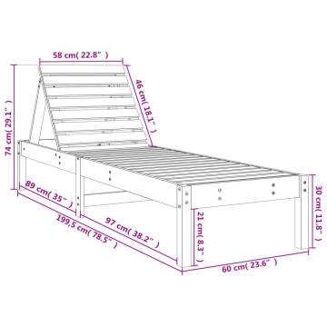 Sun Lounger Grey 199.5x60x74 cm Solid Wood Pine