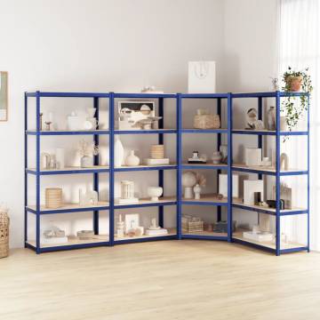 5-Layer Shelves 4 pcs Blue Steel&Engineered Wood