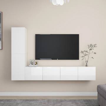 4 Piece TV Cabinet Set High Gloss White Engineered Wood