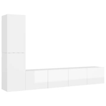 4 Piece TV Cabinet Set High Gloss White Engineered Wood