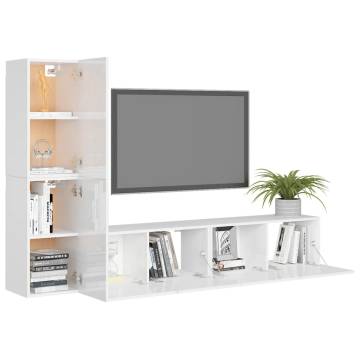 4 Piece TV Cabinet Set High Gloss White Engineered Wood