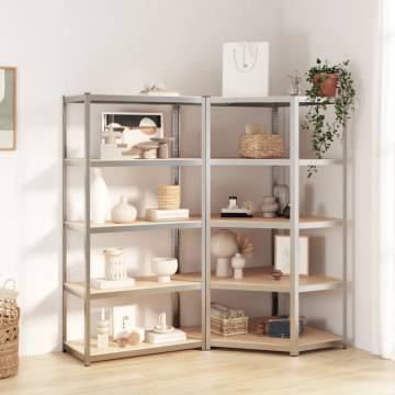 5-Layer Shelves 2 pcs Silver Steel&Engineered Wood