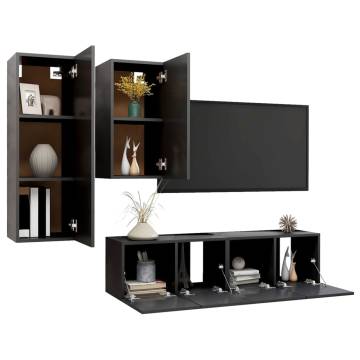 4 Piece TV Cabinet Set Grey Engineered Wood