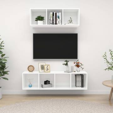 2 Piece TV Cabinet Set White Engineered Wood