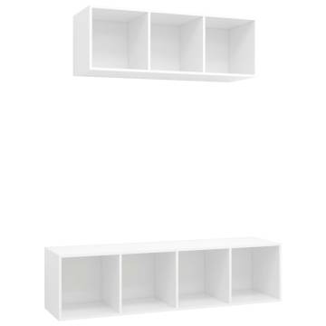 2 Piece TV Cabinet Set White Engineered Wood