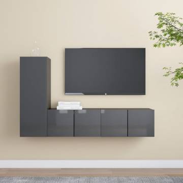 3 Piece TV Cabinet Set High Gloss Grey Engineered Wood