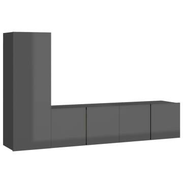 3 Piece TV Cabinet Set High Gloss Grey Engineered Wood