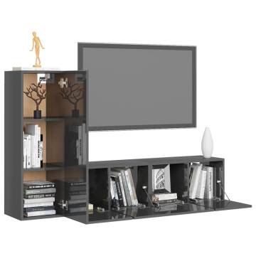 3 Piece TV Cabinet Set High Gloss Grey Engineered Wood