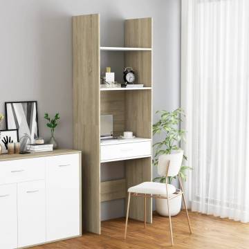 Book Cabinet White and Sonoma Oak 60x35x180 cm Engineered Wood