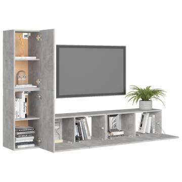 4 Piece TV Cabinet Set Concrete Grey Engineered Wood