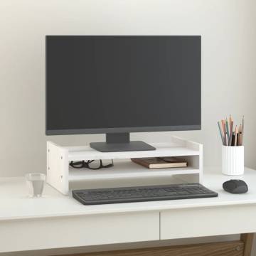 Monitor Stand White 50x27x15 cm Solid Wood Pine