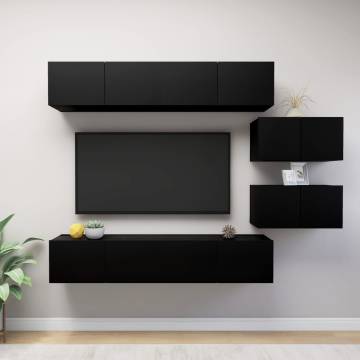 6 Piece TV Cabinet Set Black Engineered Wood