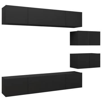 6 Piece TV Cabinet Set Black Engineered Wood