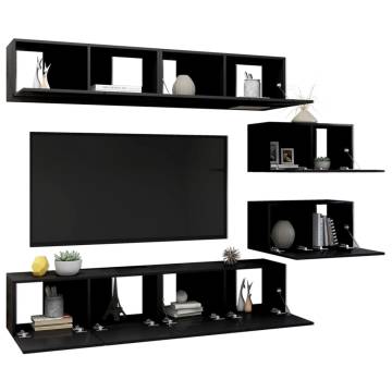 6 Piece TV Cabinet Set Black Engineered Wood