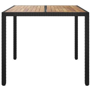 Garden Table 90x90x75 cm Poly Rattan and Acacia Wood Black