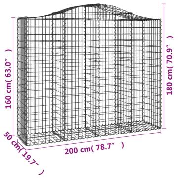 Arched Gabion Baskets 15 pcs 200x50x160180 cm Galvanised Iron