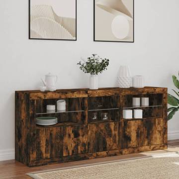 Sideboard with LED Lights Smoked Oak 162x37x67 cm