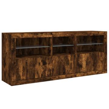 Sideboard with LED Lights Smoked Oak 162x37x67 cm