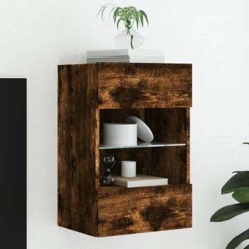 TV Wall Cabinet with LED Lights Smoked Oak 40x30x60.5 cm