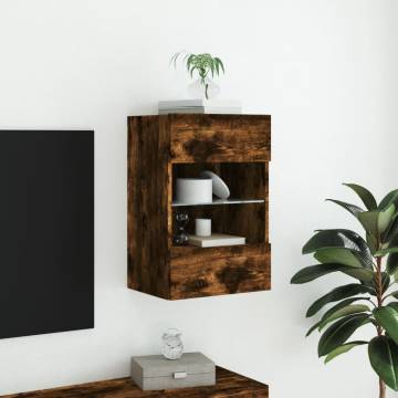 TV Wall Cabinet with LED Lights Smoked Oak 40x30x60.5 cm