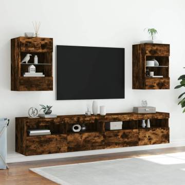 TV Wall Cabinet with LED Lights Smoked Oak 40x30x60.5 cm