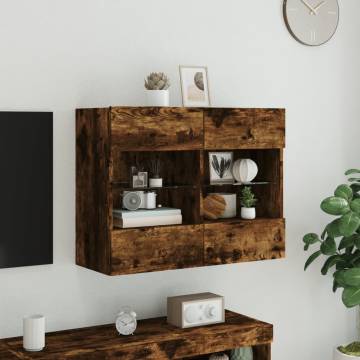 TV Wall Cabinet with LED Lights Smoked Oak 78.5x30x60.5 cm